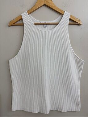 Banana Republic Ribbed Knit Sleeveless Top Ivory Women's size XL Minimalist Chic